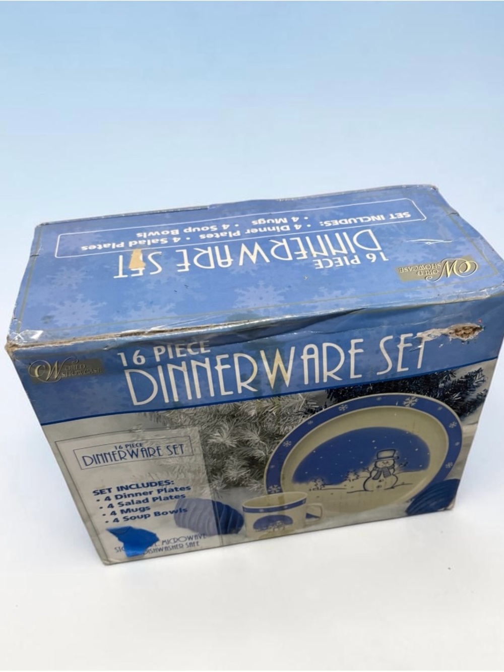 16 Piece Snowman Dinnerware Set | World Showcase Rare Pattern Set New In Box - Picture 2 of 4